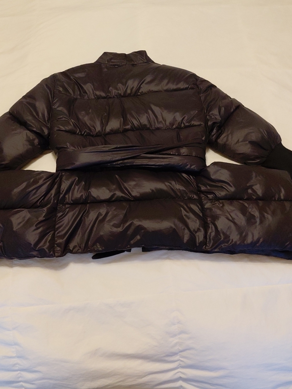 Nichole Lynel Puffer Jacket Black Sz S Snap Closure Belt EUC - Picture 8 of 8